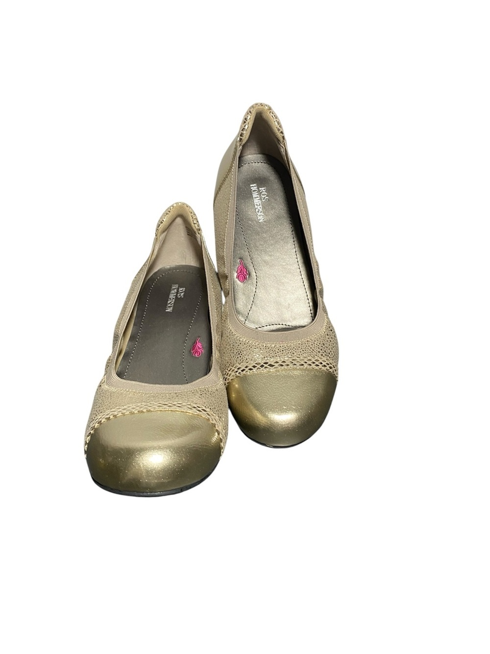 Ros Hommerson Ronnie Flat, Gold Metallic Snake Print, Size -10WW